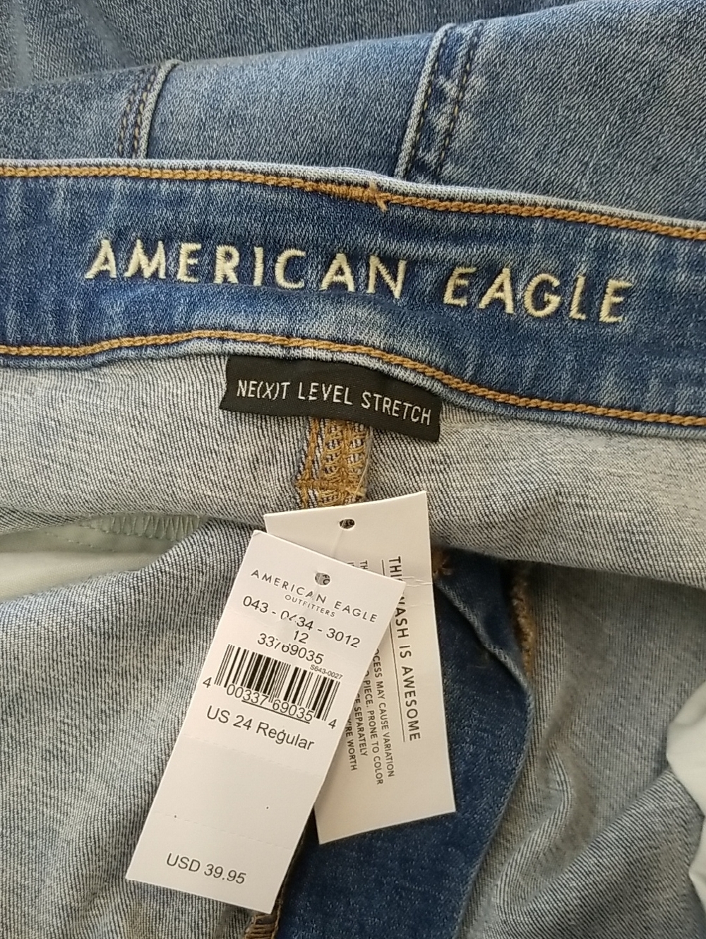 NWT American Eagle Light-Mid Blue Stretch Hi-Rise Skinny Kick Jeans Size 24 - Picture 4 of 7